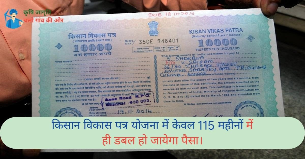 किसान विकास पत्र योजना में केवल 115 महीनों में ही डबल हो जायेगा पैसा।